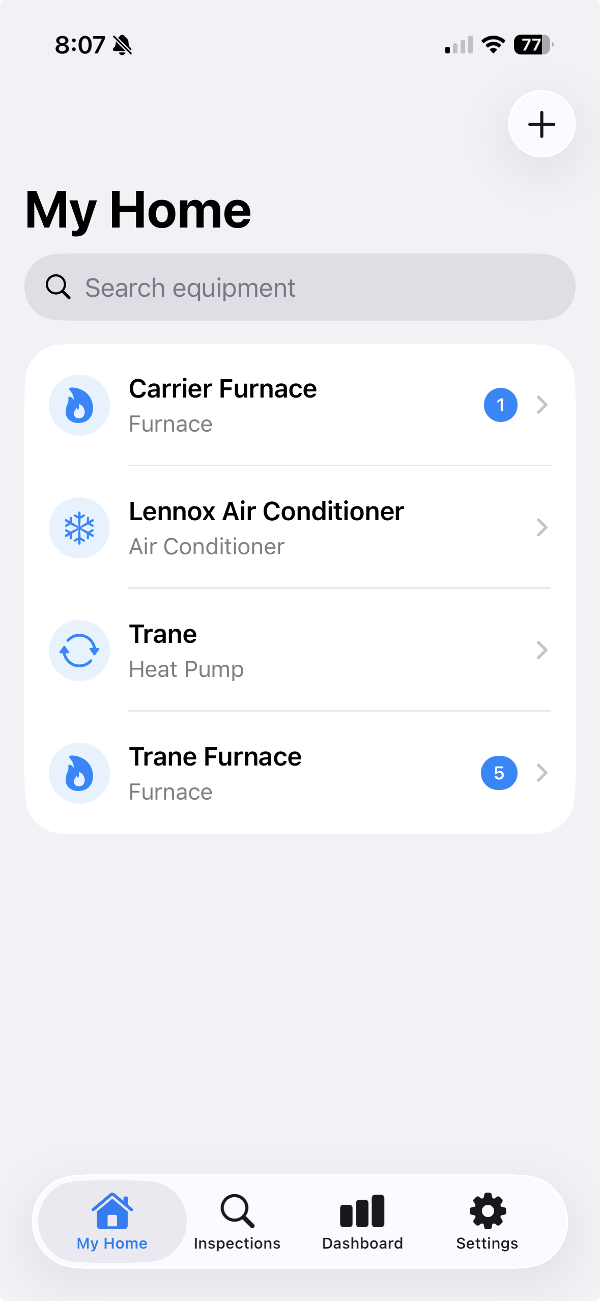EquipAI Home Screen